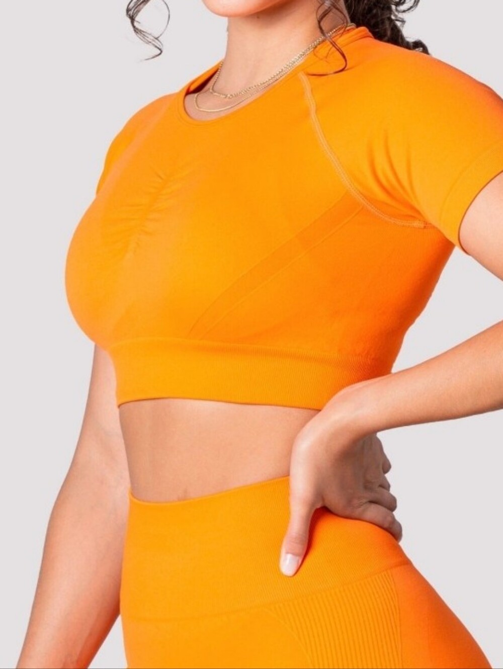 Diosa Fit Seamless Orange Short Sleeve Crop top sz L